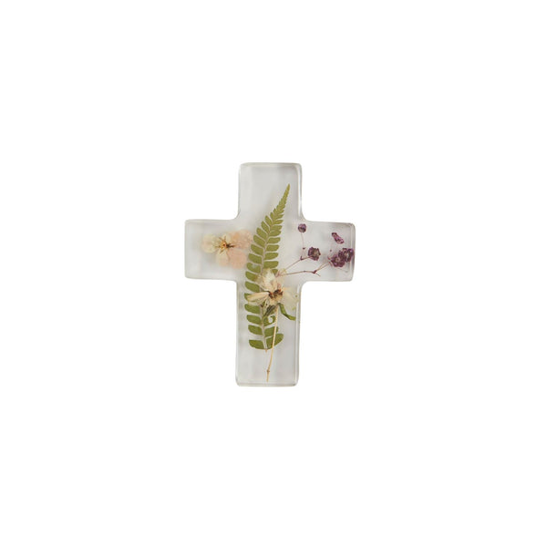 Dried Flower Resin Cross with Fern