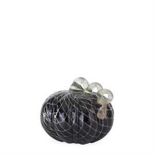 Black with White Swirls Handblown Glass Pumpkin - 6.5 inch