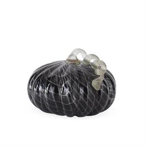 Black with White Swirls Handblown Glass Pumpkin - 8 inch