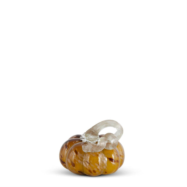 Yellow Speckled Handblown Glass Pumpkin - 3.25 inch