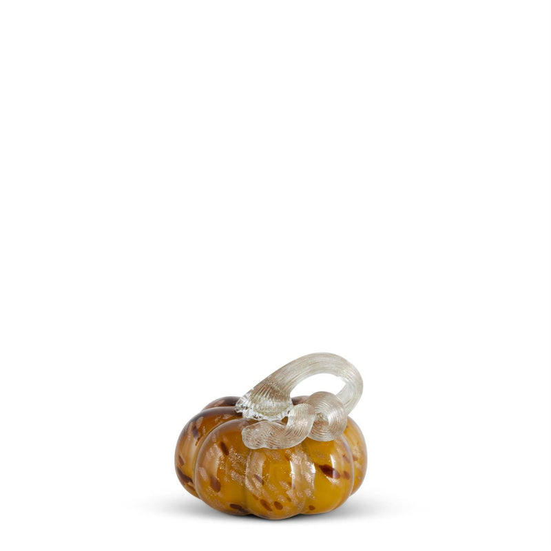 Yellow Speckled Handblown Glass Pumpkin - 3.25 inch