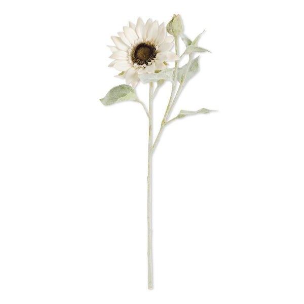 White Bloom & Blossom Sunflower with Flocked Stem - 18 inch