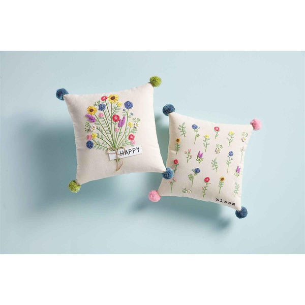 Square Happy Floral Pillow - Happy