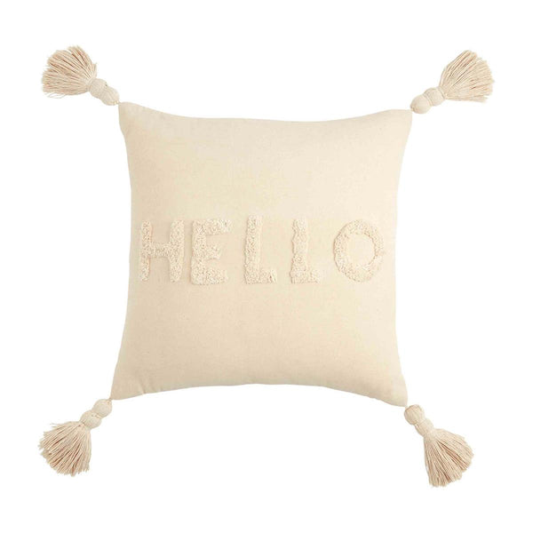Square Tufted Cotton Word Pillows - Hello