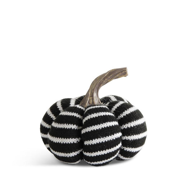 Black & White Striped Fabric Pumpkin with Resin Stem - 4 inch