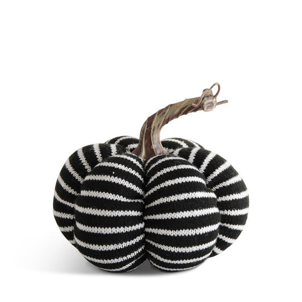 Black & White Striped Fabric Pumpkin with Resin Stem - 5.5 inch