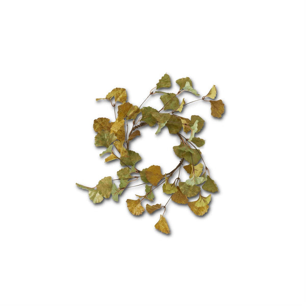 Green & Yellow Gingko  Leaf Candle Ring/Wreath - 12 inch