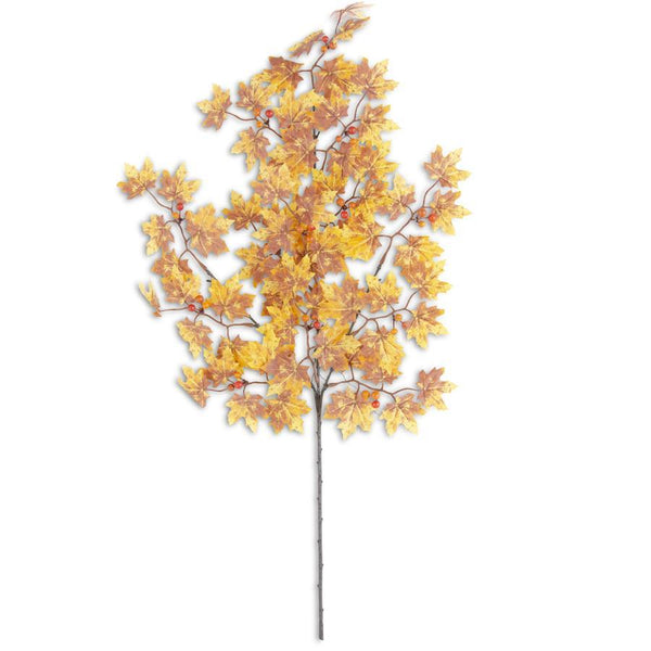 Yellow & Brown Maple Leaves Stem with Berries - 29 inch