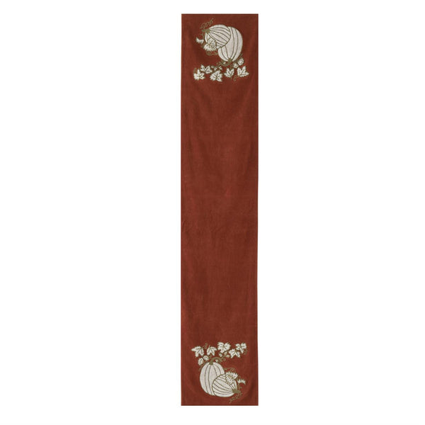 Orange Velvet Pumpkin Embroidered Table Runner - 72inch