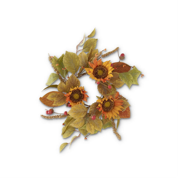 Orange Sunflower Candle Ring with Mini Pumpkins and Berry Spikes