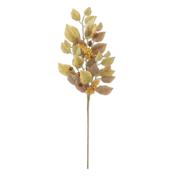 Green Birch Leaves Stem w/Mustard Spikes - 30 Inch