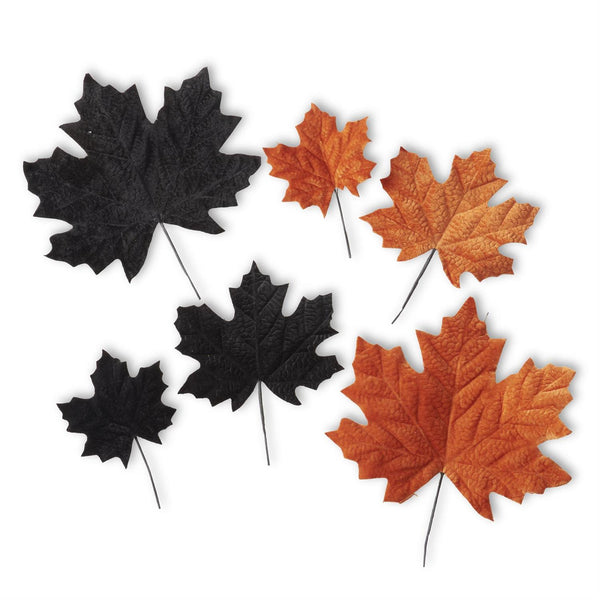 Black and Orange Velvet Leaves - Various Sizes - Set of Six Leaves