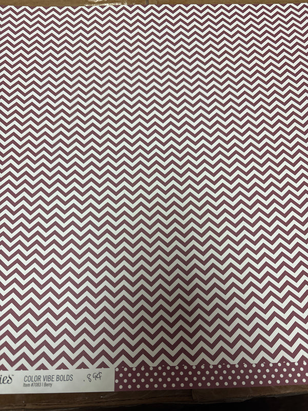 Berry - Chevron and Dot - 12 x 12 Scrapbook Paper
