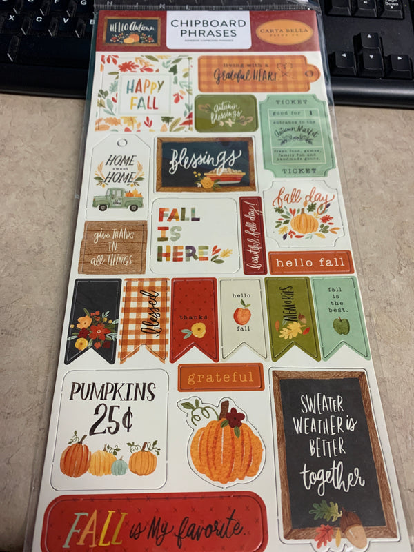 Chipboard Phrases - Hello Autumn