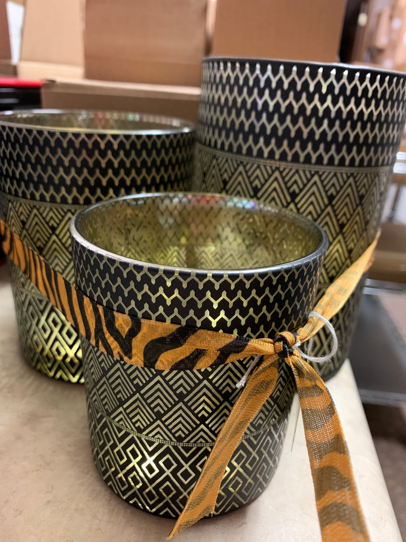 Black and Gold Art Deco Candleholders - Sold as a Set of Three
