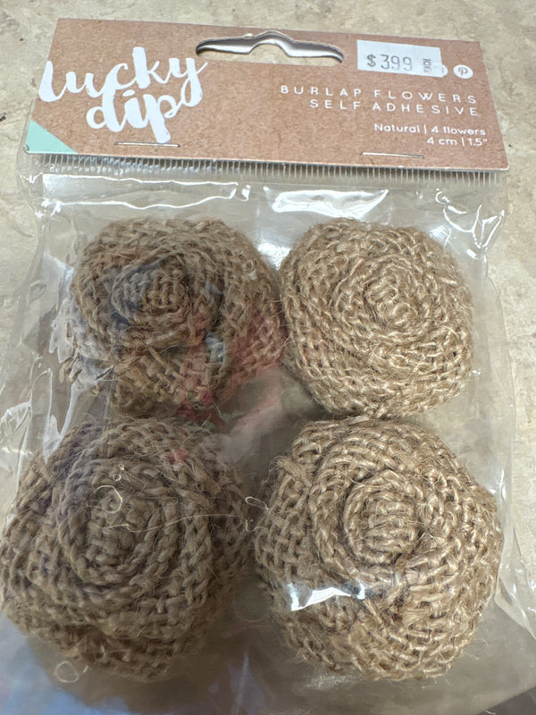 Burlap Flowers - 4 Count - Self Adhesive