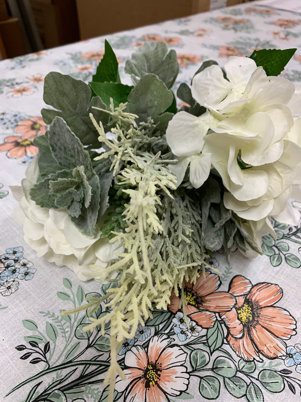 Soft Green Mixed Foliage & White Hydrangea