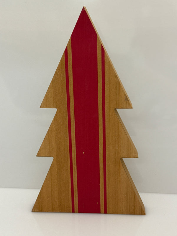 Small Natural Wood with Red Stripes Tree Cutouts