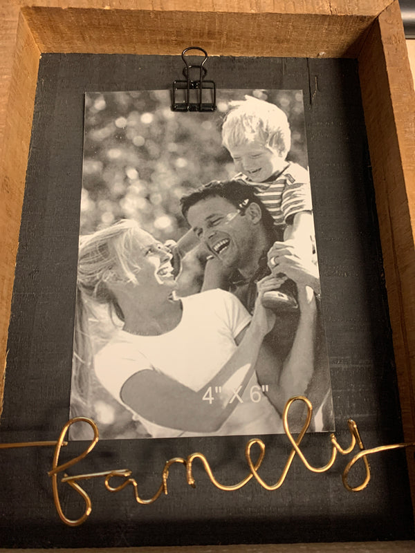 Wood Family Shadowbox Photo Frame with Metal Script