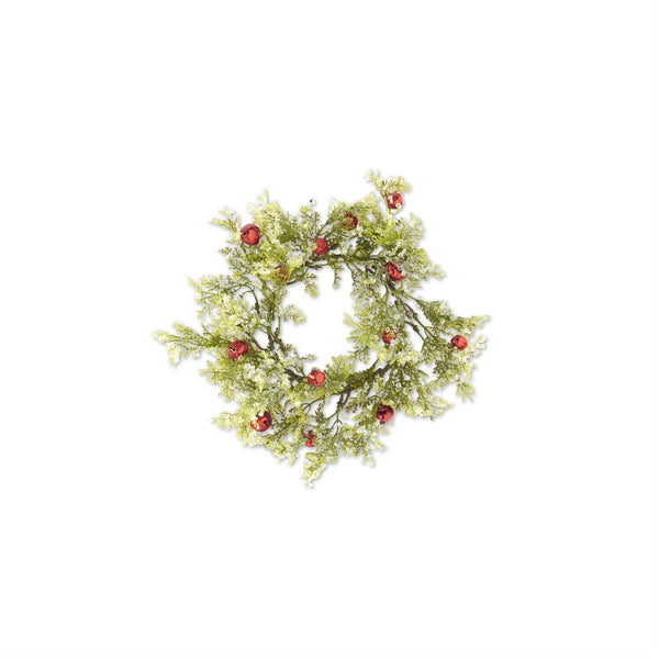 Cypress Candle Ring with Red Bells and Pinecones - 10.5 Inch