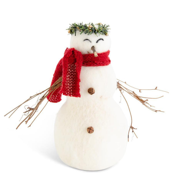 Wool Snowman with Twig Arms and Wreath Crown