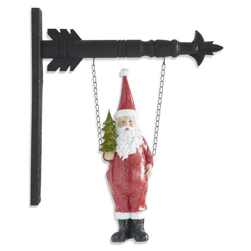 Red Glittered Resin Santa Holding Tree Arrow