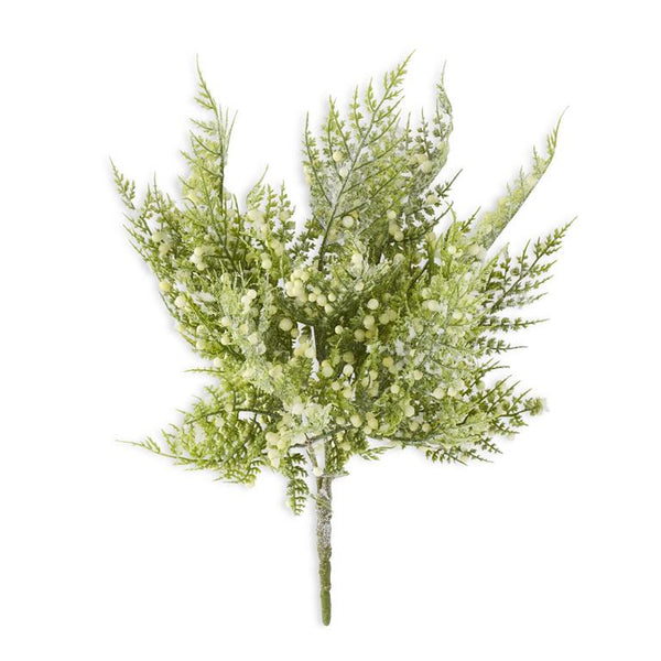 Glittered Snowy Fern Bush with Mini White Berries - 13 Inch