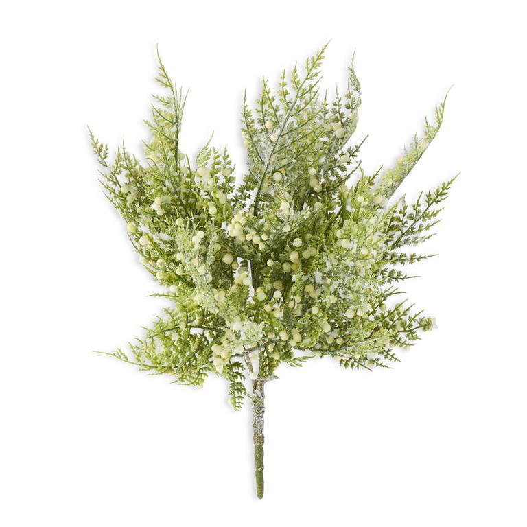 Glittered Snowy Fern Bush with Mini White Berries - 13 Inch