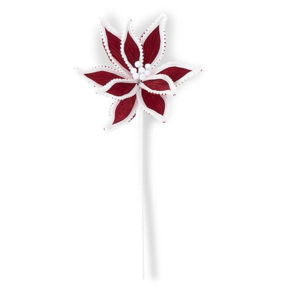 Red Velvet Poinsettia with White Pom Pom Trim