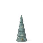 Sage Green Ribbed Glass LED Christmas Trees with Timers - Small