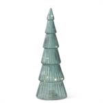 Sage Green Ribbed Glass LED Christmas Trees with Timers - Large