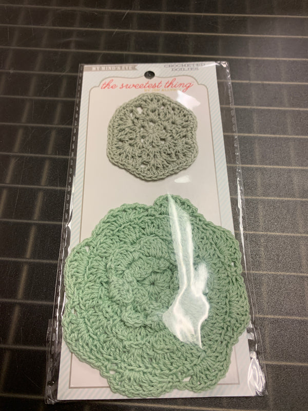 Crochet Doilies - Mint Green and Gray
