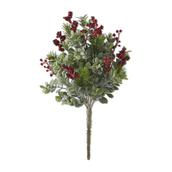 Boxwood Pine and Red Berry Bush - 14 Inch