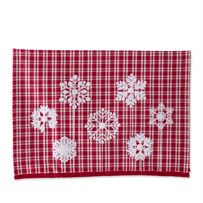 Red and White Plaid Towel with Embroidered Snowflakes