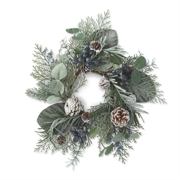 Pine and Mixed Leaves with Pinecones Candle Ring - 13.5 Inch