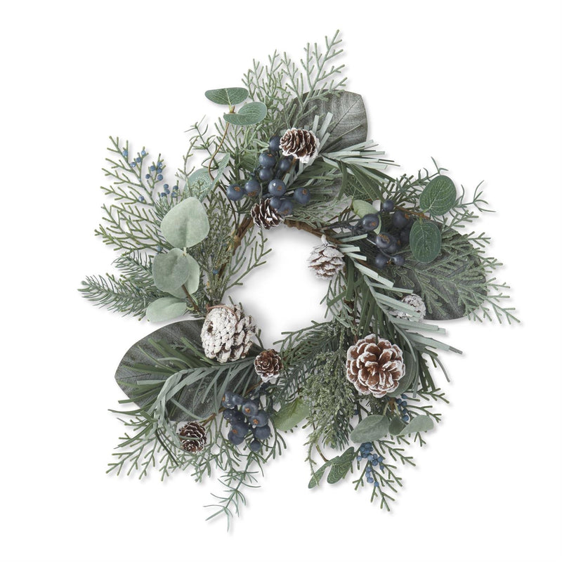 Pine and Mixed Leaves with Pinecones Candle Ring - 13.5 Inch