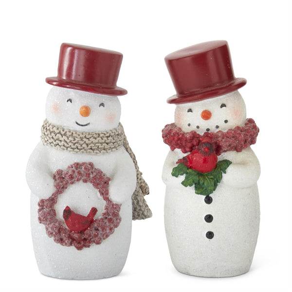 Glittered Snowman Holding Red Cardinal on Wreath - One item Only - Not Sold as a Set
