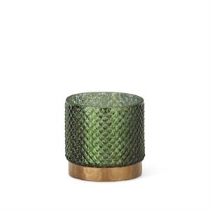 Green Dot Glass Candleholders with Antique Brass Band Bottom - Small