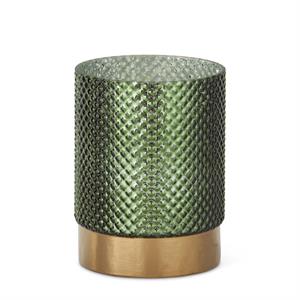 Green Dot Glass Candleholders with Antique Brass Band Bottom - Medium