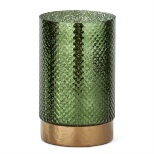 Green Dot Glass Candleholders with Antique Brass Band Bottom - Large