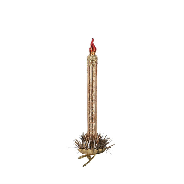 Gold Taper Candle Ornament with Branch Clip - 7.25 Inch