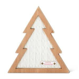 White Knit Center Wood Trees with Merry Christmas Tags - Large