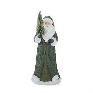 Santas with Green Coat And Bottle Brush Tree - Small