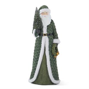 Santas with Green Coat And Bottle Brush Tree - Large