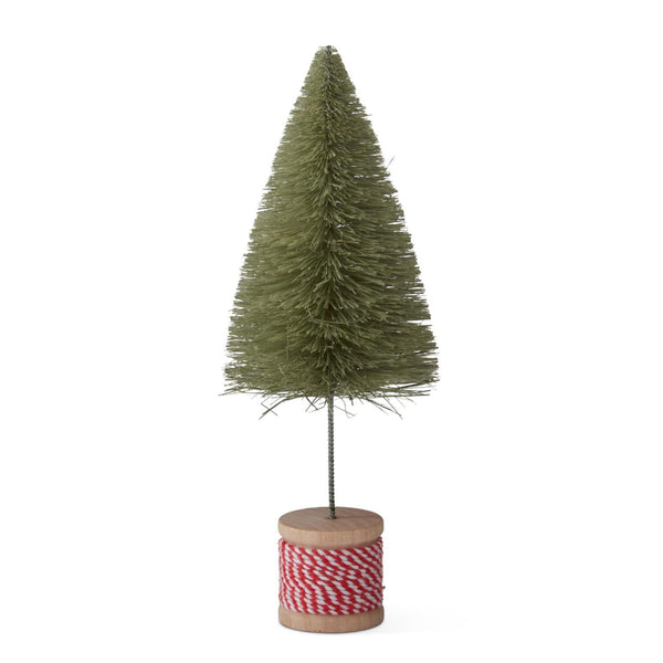 Light Green Sisal Bottle Brush Tree on Red White Spool - 6 Inch