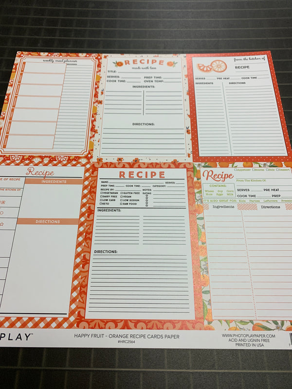 Happy Fruit Orange Recipe Card Paper