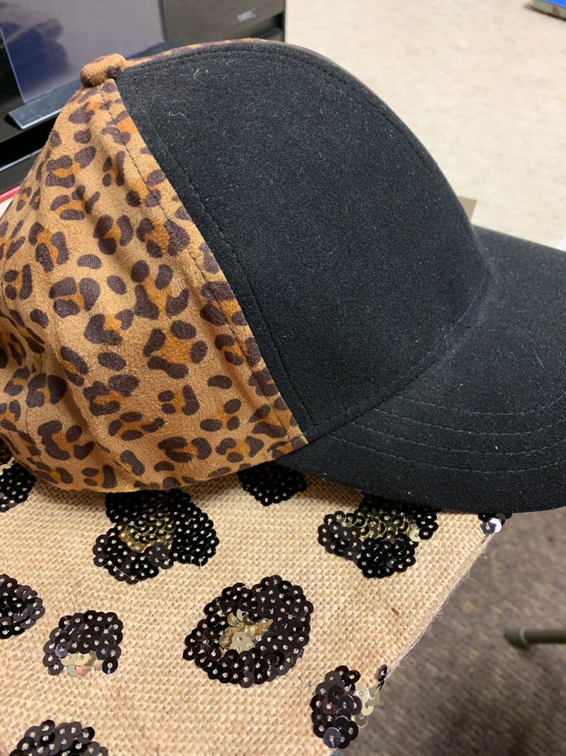 Microsuede Animal Baseball Cap - Black and Leopard