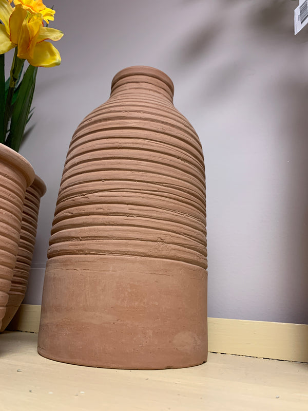 Ribbed Terracotta Vase - 12.25 Inch