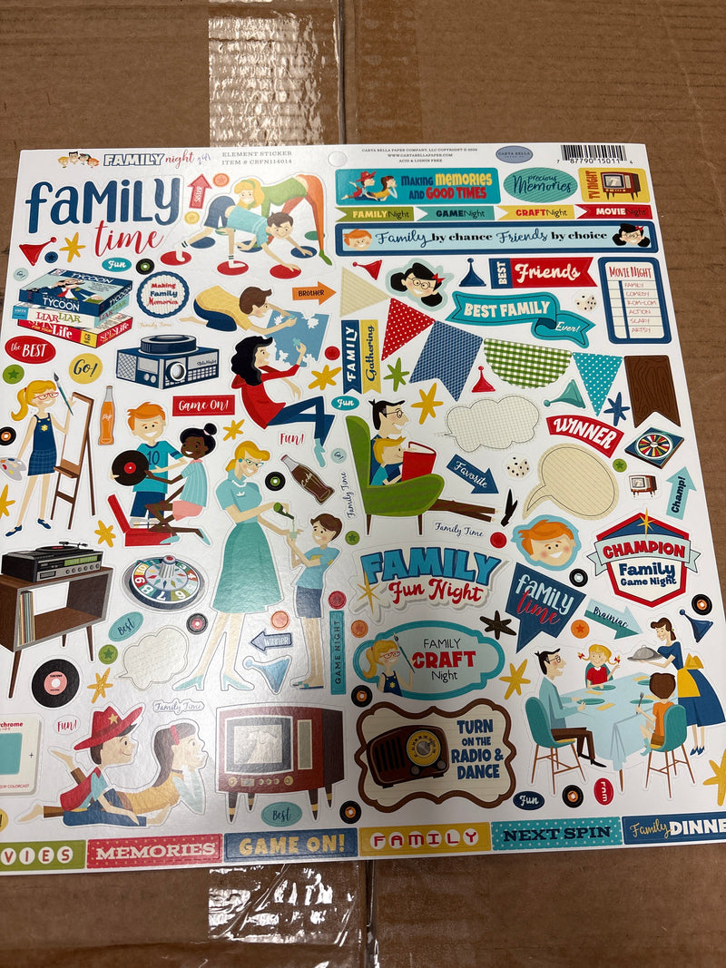 Element Stickers - Family Night - 12 x 12 Scrapbook Paper