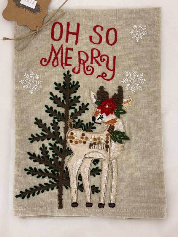 Deer Xmas Embroidered Towel